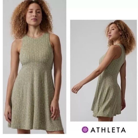 Athleta Santorini Thera Printed Dress Green White Size Medium - Picture 3 of 8